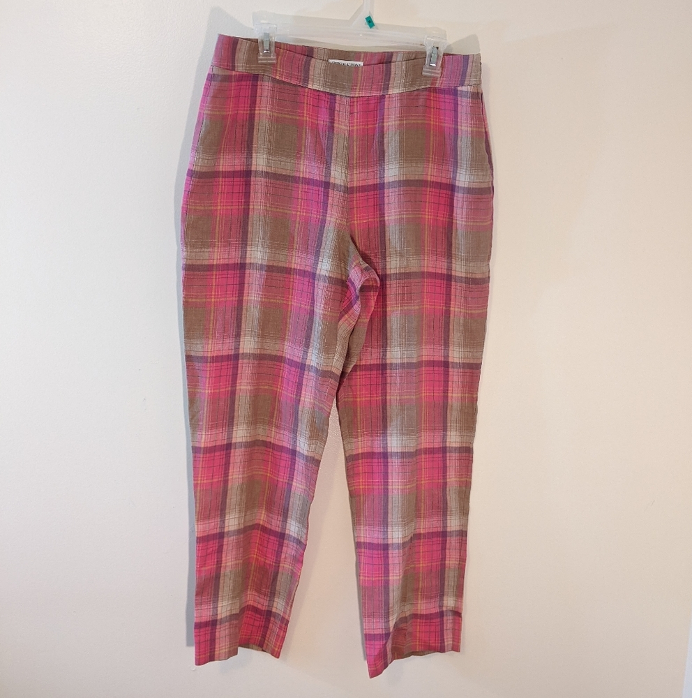 Pendleton Beachy Boho Coastal Retro Barbie Plaid Linen Pants